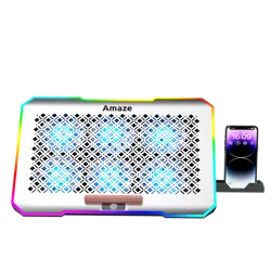 Amaze A500 Laptop RGB Cooling Stand - 6×70mm Fans 10 RGB Light Modes Detachable Mobile Holder (White/Black RGB)