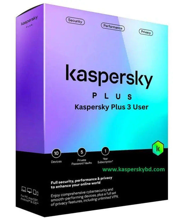 Kaspersky Plus - 3 Devices 1 Year Subscription Real-Time Antivirus VPN Password Manager Webcam Protection Anti-Malware Windows macOS Android iOS (Activation Key Only)