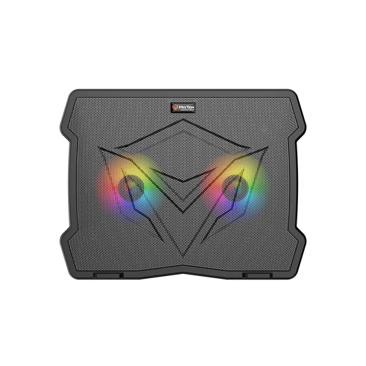 Meetion CP2020 Gaming Laptop Cooling Pad - 5 Fans RGB LED 2-Level Height Adjustable Metal Mesh Dual USB Up to 17" (Black/RGB)