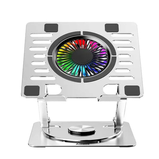 Amaze A525 Laptop Aluminum Rotatable RGB Cooling Stand - 110mm Fan 10 RGB Modes 360° Rotational Plate Height Adjustable 10-17" (Silver/RGB)