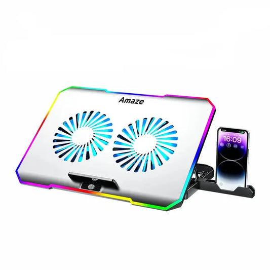 Amaze A505 Laptop RGB Cooling Stand - 2×110mm Fans 10 RGB Light Modes Detachable Mobile Holder (White/RGB)